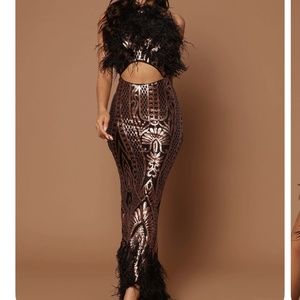 Feather embellished maxi dress